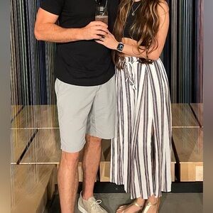 Striped flowy tie pants - s